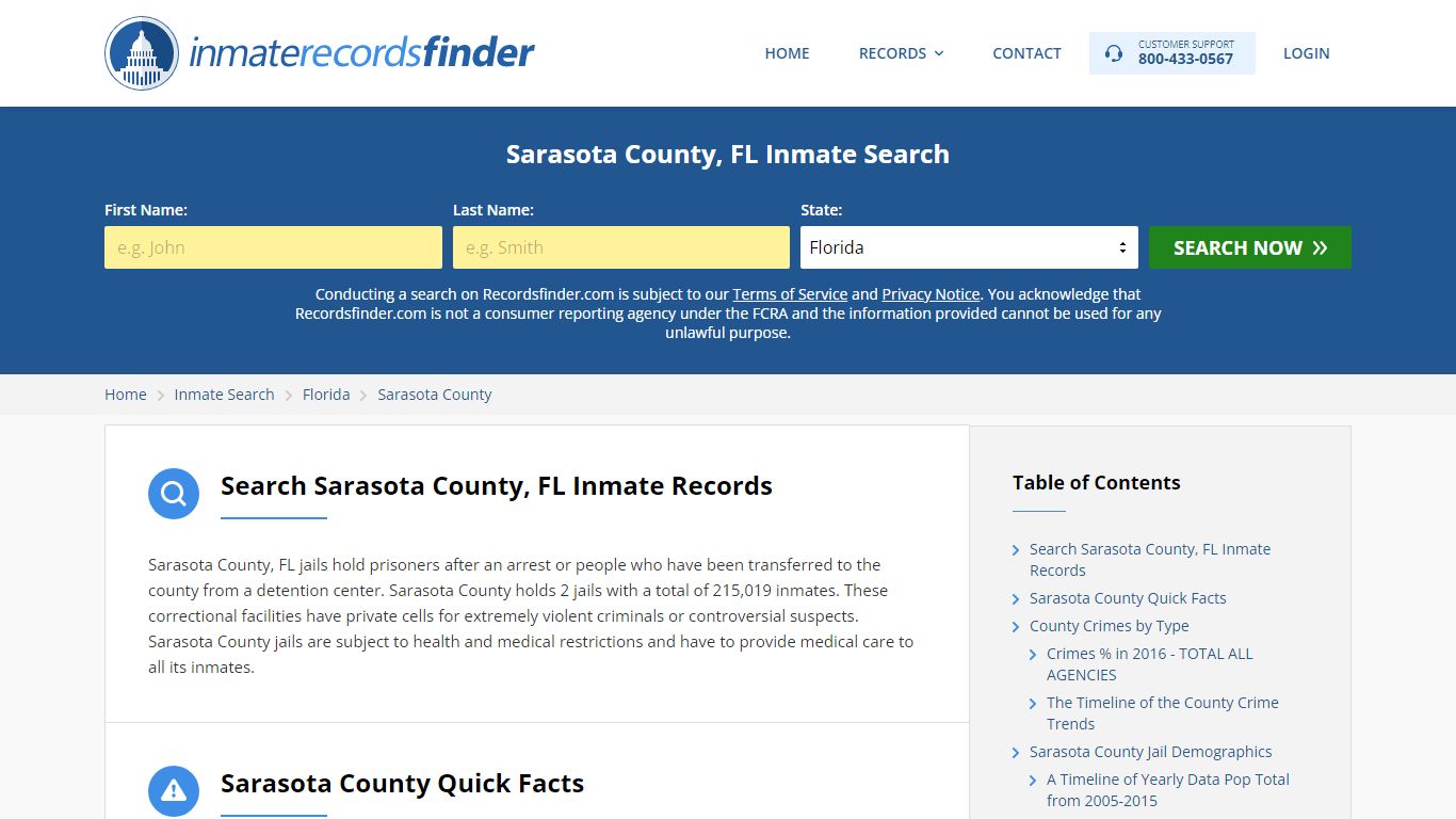 Sarasota County, FL Inmate Lookup & Jail Records Online - Recordsfinder.com
